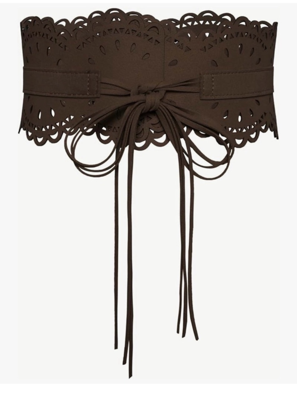 Brown Laser-Cut Lace-Up Obi Waist Belt Renfair